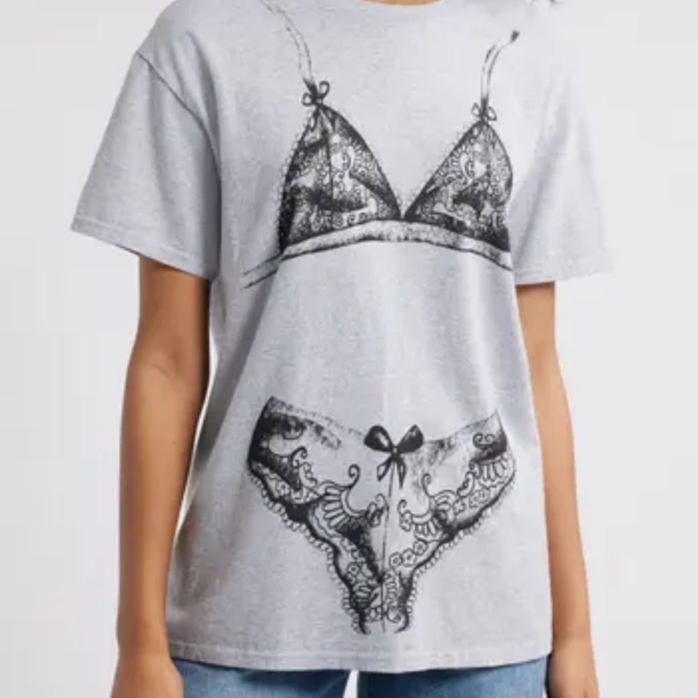 Nwt VINYL ICONS Lingerie Look Oversized Cotton Tee Fun Shirt boho Underwear Y2k